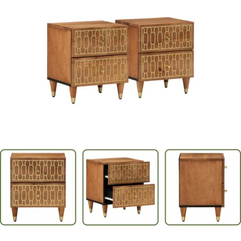 Comodino retro - Comodini 2pz 40x33x46 cm in Legno Massello di Mango