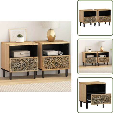 Comodino retrò - vidaXL Comodini 2pz 40x33x46 cm in Legno Massello di Mango - Comodino con cassetto