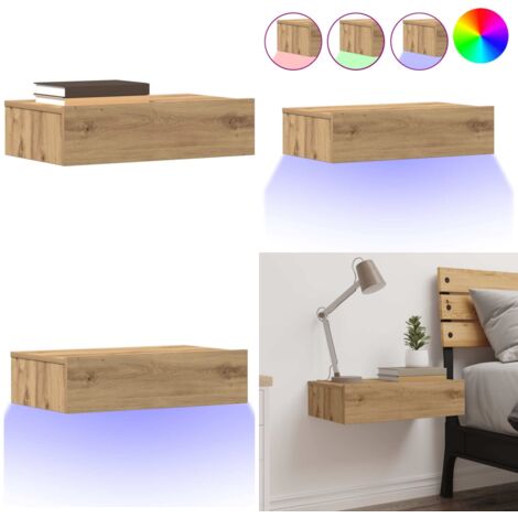 Comodino Rovere Artigianale 60x35 cm in Legno Multistrato - Comodino in legno - Comodino con luci LED
