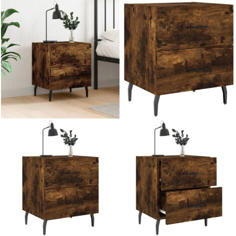 Comodino Rovere Fumo 40x35x47,5 cm in Legno Multistrato - Comodino moderno - Comodino con cassetti
