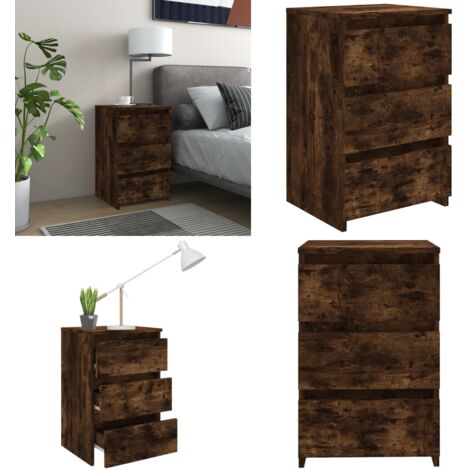 Comodino Rovere Fumo 40x35x62,5 cm in Legno Multistrato - Comodino multifunzionale - Comodino con cassetti