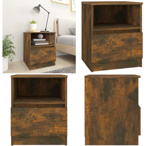 Comodino Rovere Fumo 40x40x50 cm in Legno Multistrato - Comodino con cassetto - Comodino con scomparto