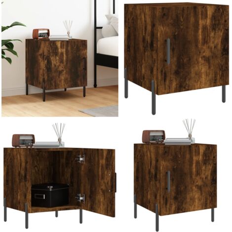 Comodino Rovere Fumo 40x40x50 cm in Legno Multistrato - Comodino moderno - Comodino con scomparto
