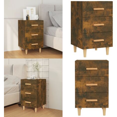 Comodino Rovere Fumo 40x40x66 cm in Legno Multistrato - Comodino con cassetti - Comodino in legno multistrato