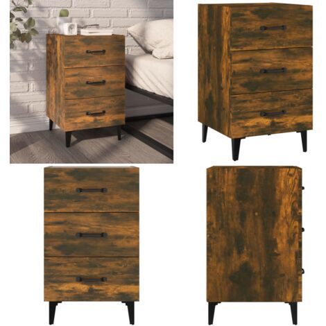 Comodino Rovere Fumo 40x40x66 cm in Legno Multistrato - Comodino con cassetti - Comodino in legno multistrato