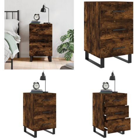 Comodino Rovere Fumo 40x40x66 cm in Legno Multistrato - Comodino moderno - Comodino con cassetti