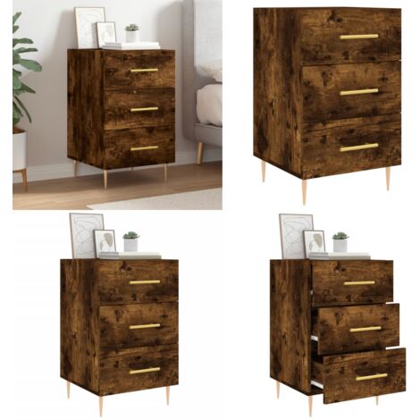 Comodino Rovere Fumo 40x40x66 cm in Legno Multistrato - Comodino moderno - Comodino con cassetti