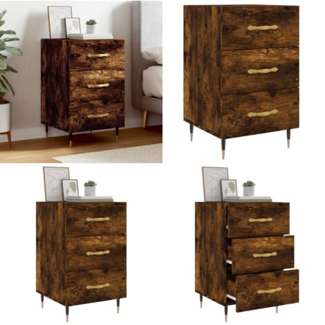 Comodino Rovere Fumo 40x40x66 cm in Legno Multistrato - Comodino moderno - Comodino con cassetti