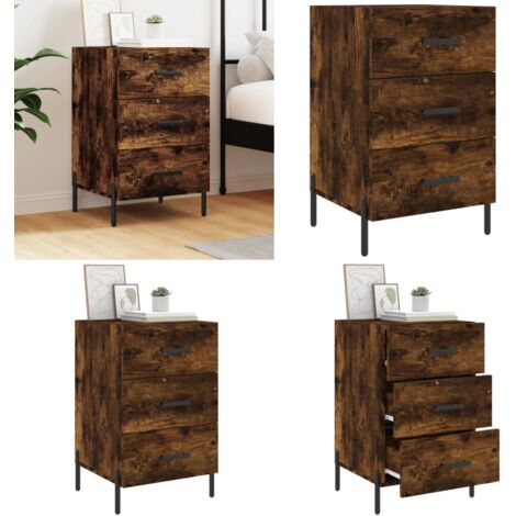 Comodino Rovere Fumo 40x40x66 cm in Legno Multistrato - Comodino moderno - Comodino con cassetti