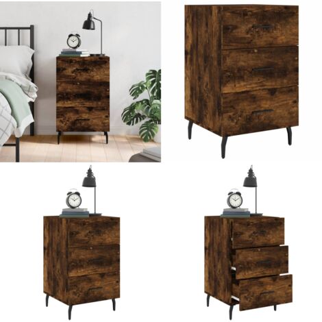 Comodino Rovere Fumo 40x40x66 cm in Legno Multistrato - Comodino moderno - Comodino con cassetti