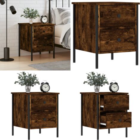 Comodino Rovere Fumo 40x42x50 cm Legno Multistrato - Comodino industriale - Comodino con cassetti