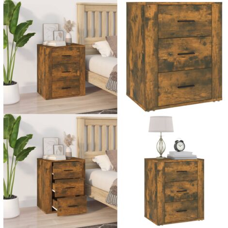 Comodino Rovere Fumo 50x36x60 cm Legno Multistrato - Comodino con cassetti - Comodino in legno multistrato