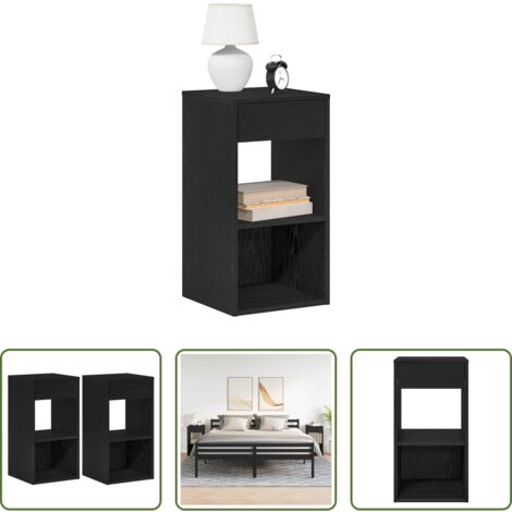 Comodino rovere nero -  Comodini con Cassetto 2 pz Rovere Neri 35x34x66,5 cm