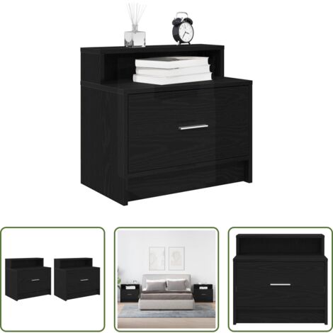 Comodino rovere nero -  Comodini con Cassetto 2 pz Rovere Nero 51x31x47 cm