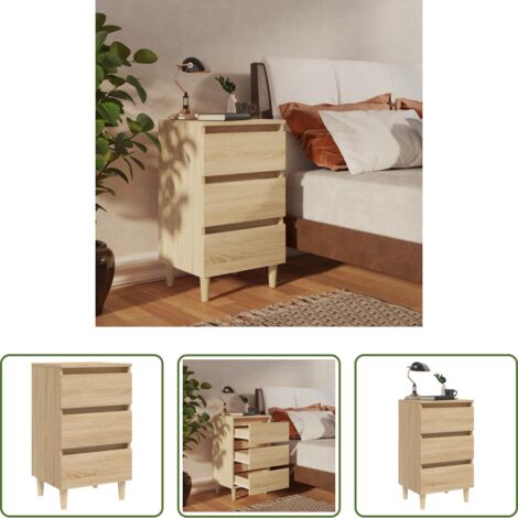 Comodino rovere sonoma -  Comodino con Gambe in Legno Massello Rovere Sonoma 40x35x69 cm