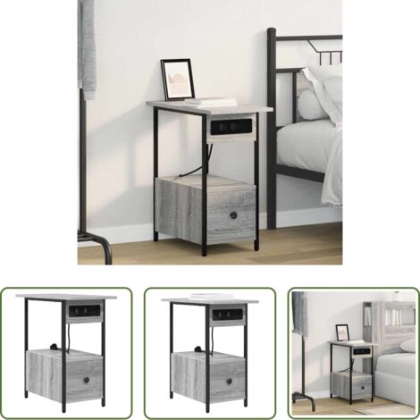 Comodino rustico -  Armadio da Notte con cassetto Grigio Sonoma 60 x 30 x 61 cm