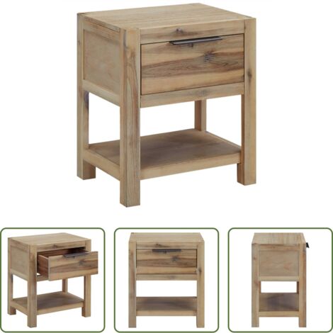 Comodino rustico -  Comodino con Cassetto 40x30x48 cm in Legno Massello di Acacia