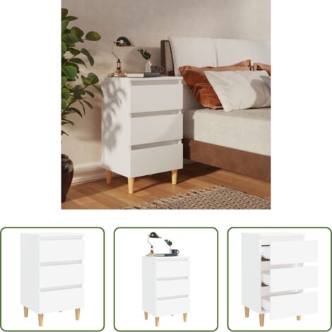 Comodino scandinavo -  Comodino con Gambe in Legno Massello Bianco 40x35x69 cm