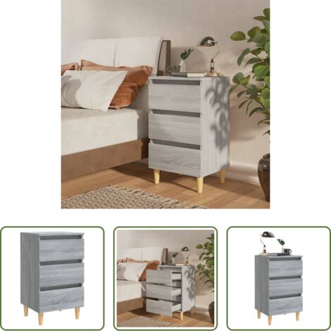 Comodino scandinavo -  Comodino con Gambe in Legno Massello Grigio Sonoma 40x35x69 cm