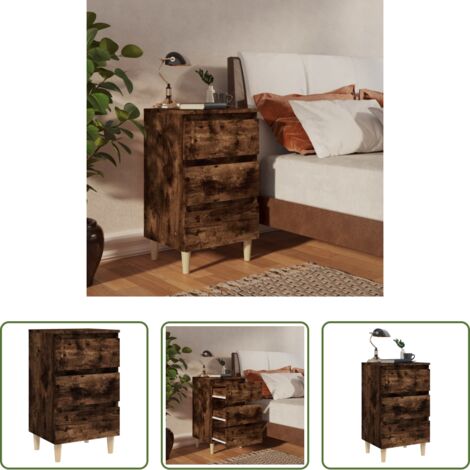 Comodino scandinavo -  Comodino con Gambe in Legno Massello Rovere Fumo 40x35x69 cm