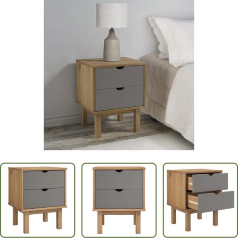Comodino scandinavo -  Comodino OTTA Marrone e Grigio 45x39x57 cm in Legno di Pino