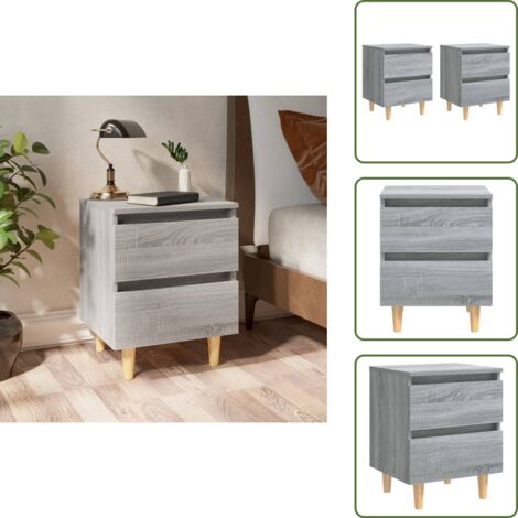 Comodino scandinavo - vidaXL Comodini Gambe in Legno Massello 2 pz Grigio Sonoma 40x30x50 cm - Comodino in eucalipto