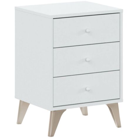 Comodino Seattle, Comodino a 3 cassetti, Tavolino da notte, 40x34h56 cm, Bianco e Rovere