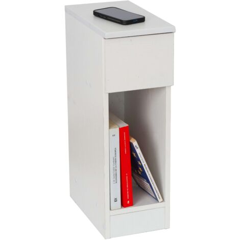 MIROYTENGO Comodino Slim per Camera da Letto Stile Contemporaneo in Bianco 1 Cassetto e 1 Foro 60x35x20 cm