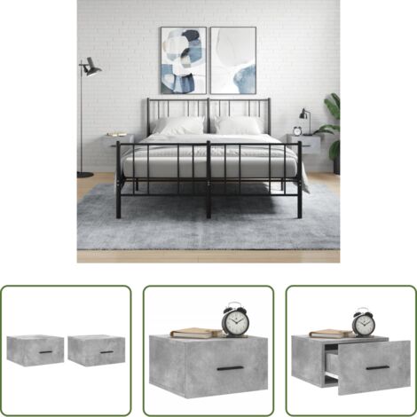 Comodino sospeso -  Comodini a Muro 2 pz Grigio Cemento 35x35x20 cm