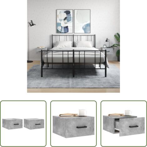 Comodino sospeso -  Comodini a Muro 2 pz Grigio Cemento 35x35x20 cm