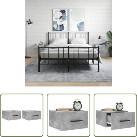 Comodino sospeso -  Comodini a Muro 2 pz Grigio Cemento 35x35x20 cm