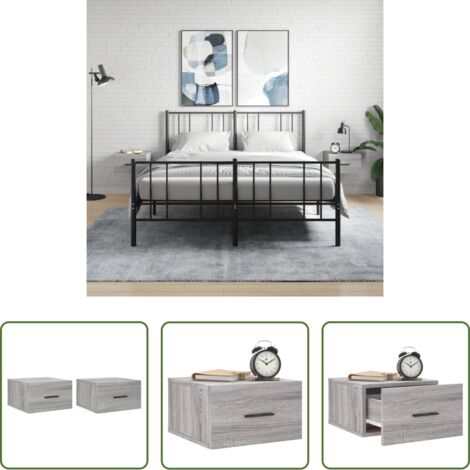 Comodino sospeso -  Comodini a Muro 2 pz Grigio Sonoma 35x35x20 cm