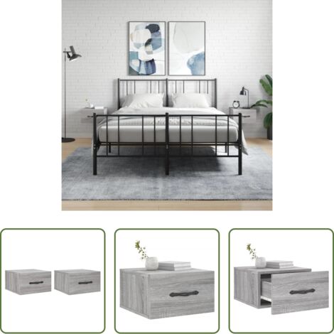 Comodino sospeso -  Comodini a Muro 2 pz Grigio Sonoma 35x35x20 cm