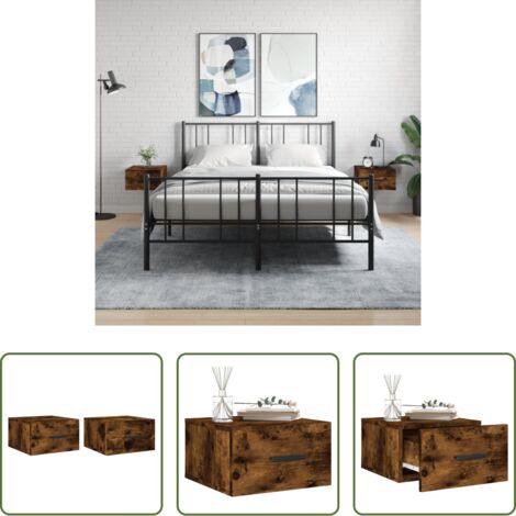 Comodino sospeso -  Comodini a Muro 2 pz Rovere Fumo 35x35x20 cm