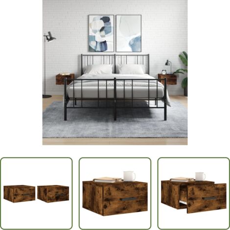 Comodino sospeso -  Comodini a Muro 2 pz Rovere Fumo 35x35x20 cm