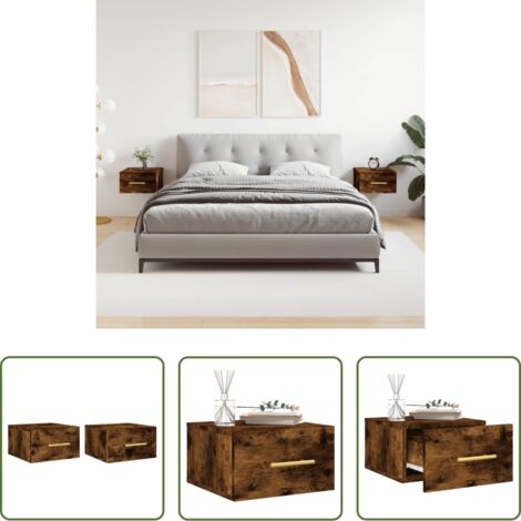 Comodino sospeso -  Comodini a Muro 2 pz Rovere Fumo 35x35x20 cm