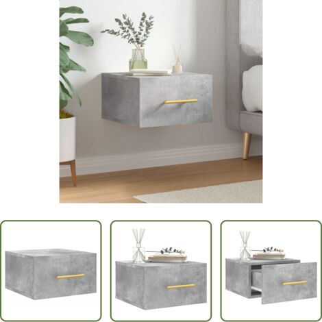 Comodino sospeso -  Comodino a Muro Grigio Cemento 35x35x20 cm