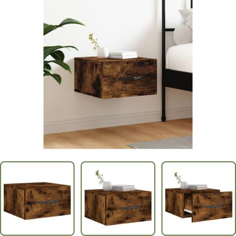 Comodino sospeso -  Comodino a Muro Rovere Fumo 35x35x20 cm