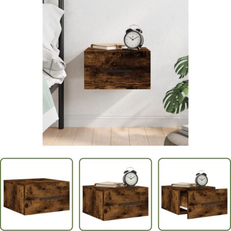 Comodino sospeso -  Comodino a Muro Rovere Fumo 35x35x20 cm