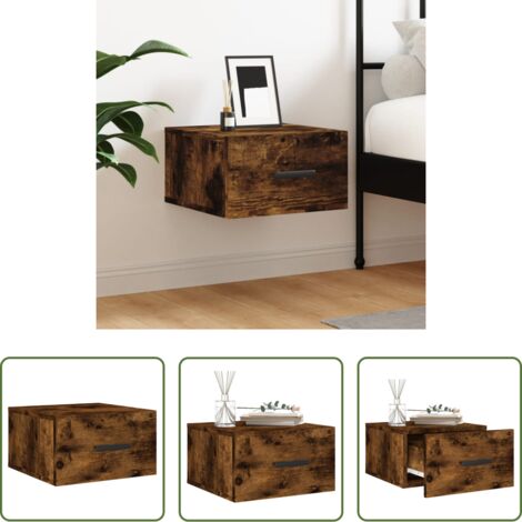 Comodino sospeso -  Comodino a Muro Rovere Fumo 35x35x20 cm
