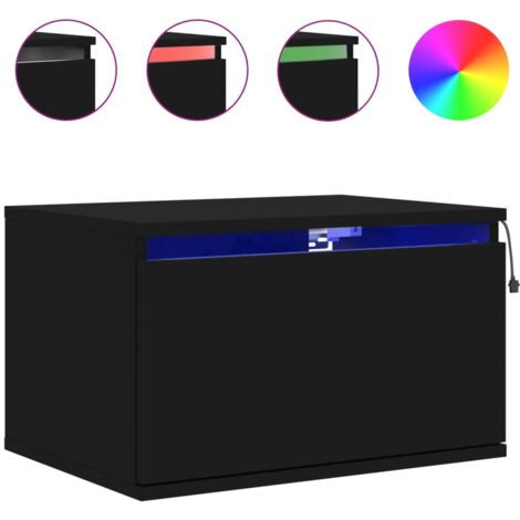 Comodino sospeso con luci LED e cassetto 50 x 36 x 30 cm multistrato nero DEC034203