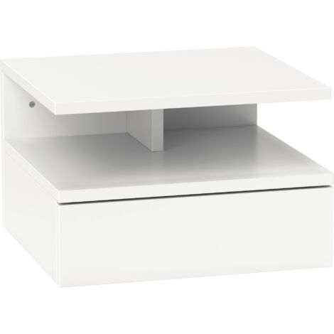 Comodino Sospeso per Camera da Letto 35x32x22,5 cm con Cassetto in Legno Bianco