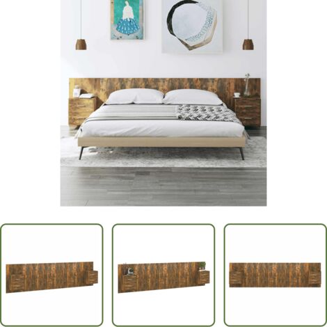 Comodino -  Testiera per Letto con Armadietti Legno Multistrato Rovere Fumo