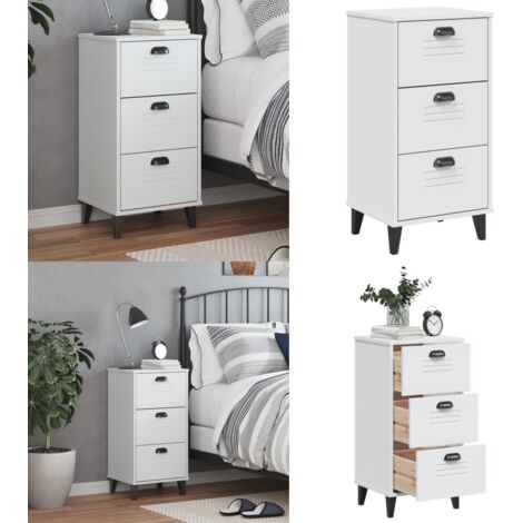 Comodino VIKEN Bianco in Legno Massello di Pino - Comodino in pino - Comodino con cassetti