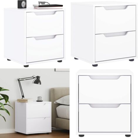 Comodino VISNES Bianco 45x40x50 cm in Legno Multistrato - Comodino con cassetti - Comodino per camera da letto