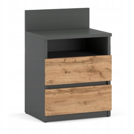 Comodino Wotan da 40 cm in rovere grigio con 2 cassetti e ripiano per camera da letto
