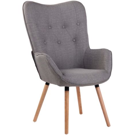 Cómodo sillón en tejido capitoné gris claro con reposabrazos y patas de madera natural 100008225