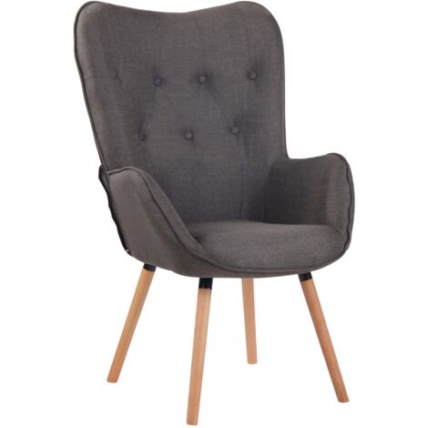 Cómodo sillón en tejido capitoné gris oscuro con reposabrazos y patas de madera natural 100008224