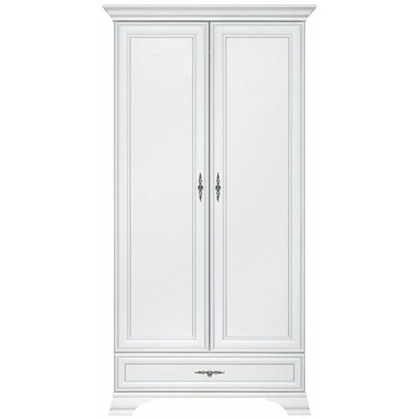 COMPA - Armoire à deux portes chambre salon - Style classique - 197,5 x 99,5 x 60,5 cm - Tringle à vêtements - Tiroir Blanc - Blanc