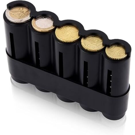 Compact Coin Box with 5 Pieces, Coin Sorter, Wallet, Coin Storage - Plastic Black